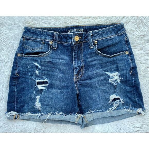 Maurices SZ 8 Factory Distressed Faded Classic Blue Wash Jean Shorts - Picture 9 of 9